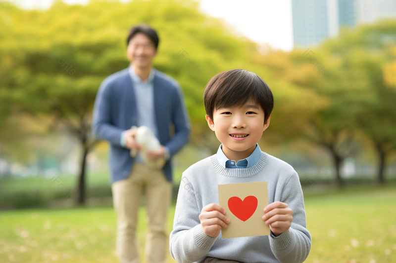 绿色公园父子卡片示爱实拍,高清,摄影图,摄影图片,图片大全,摄影图免费下载